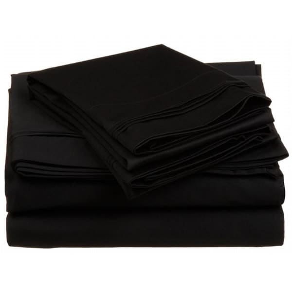 Impressions By Luxor Treasures Egyptian Cotton 650 Thread Count Solid Sheet Set Twin XL-Black 650XLSH SLBK - main